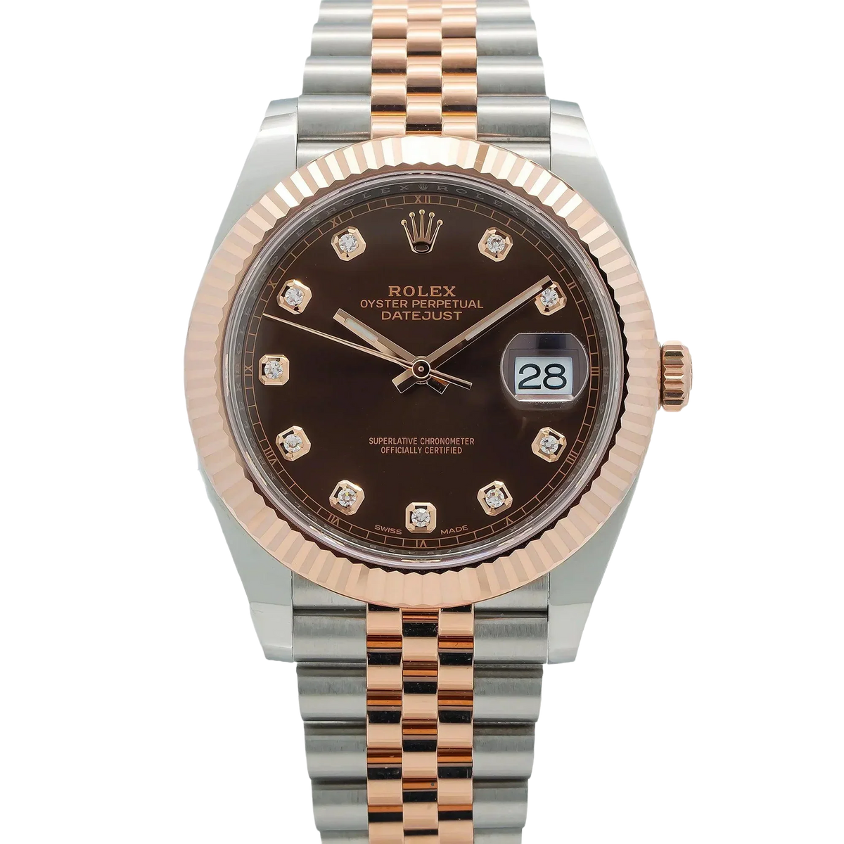 Datejust 41MM 126331 Chocolate Diamond Dial Fluted Bezel Two Tone Rose Gold Jubilee Bracelet