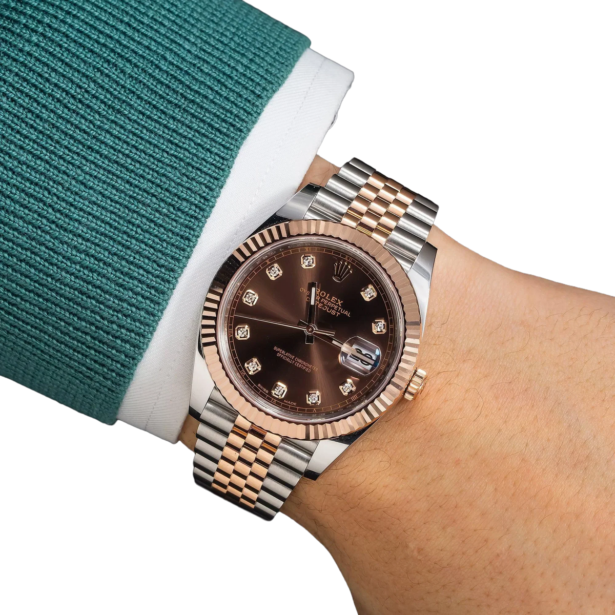 Datejust 41MM 126331 Chocolate Diamond Dial Fluted Bezel Two Tone Rose Gold Jubilee Bracelet