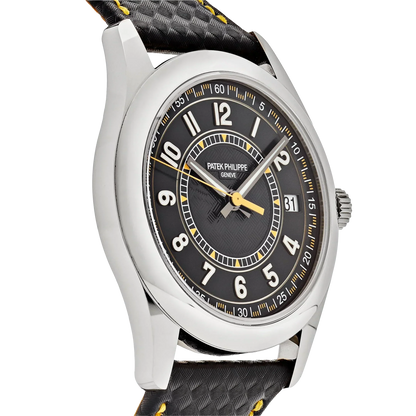 Calatrava 40mm 6007G-001 White Gold Black Dial Yellow Accents