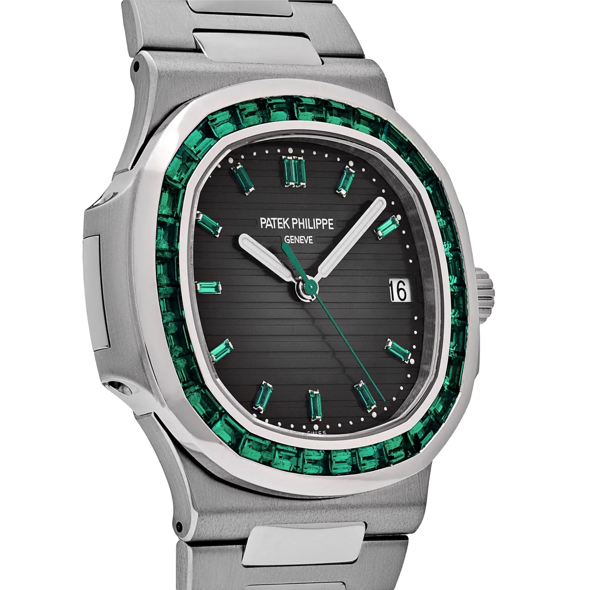 Nautilus 40mm 5711/113P-001 Platinum Charcoal Gray Dial Emerald Bezel