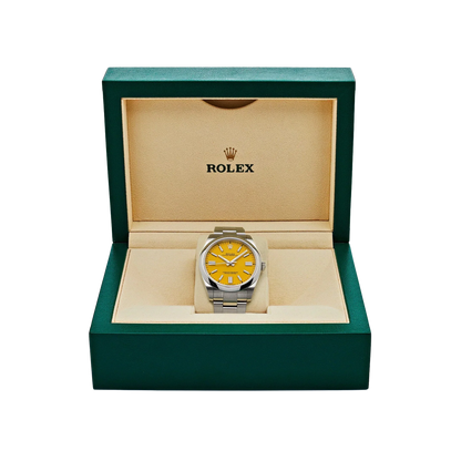 Oyster Perpetual 41mm Stainless Steel Yellow Dial Men Watch 124300-0004
