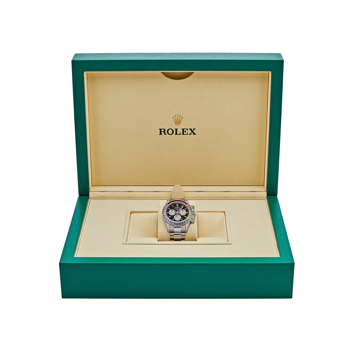Daytona 40mm 116599RBOW Rainbow White Gold Black Dial